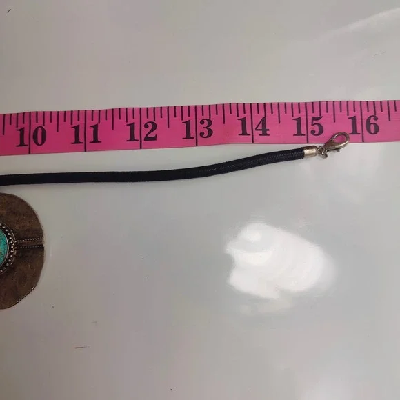 Vintage Boho Turquoise Pendant Necklace  Choker Earrings Set Tribal Southwestern - Picture 6 of 8